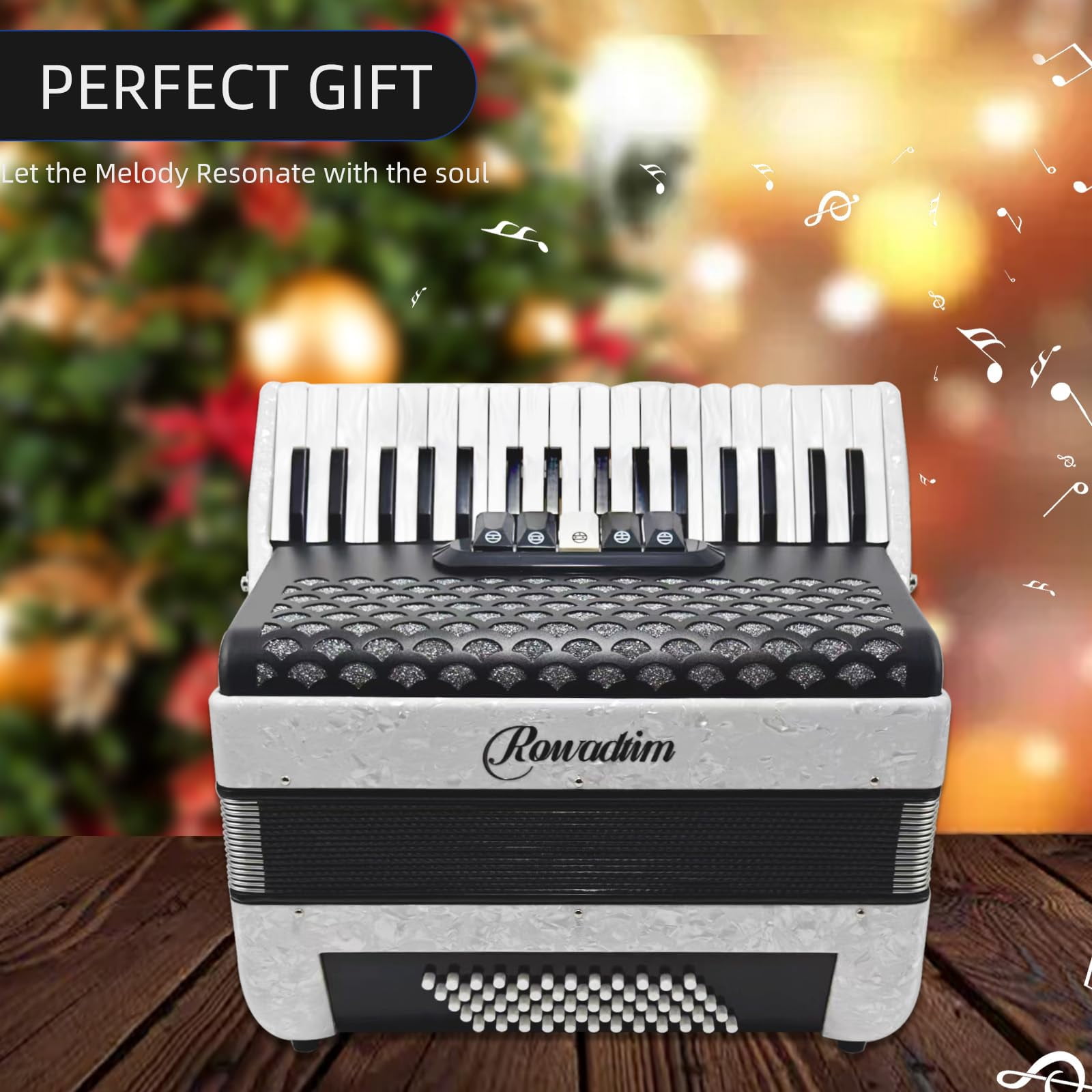 Accordion - 34 Key 60 Bass Piano Style, Lightweight & Portable with Adjustable Strap & Backpack, Perfect for Beginners, Students & Adults (White)