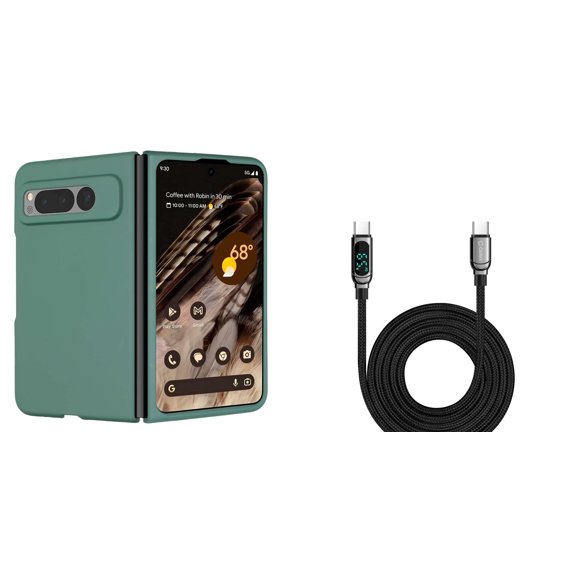 BEMZ Snap-On Series Phone Case for Google Pixel Fold - Slim Protective Matte Cover (Midnight Green) with Digital LED Display Fast Charging USB-C to USB-C Cable (3.3 Feet)