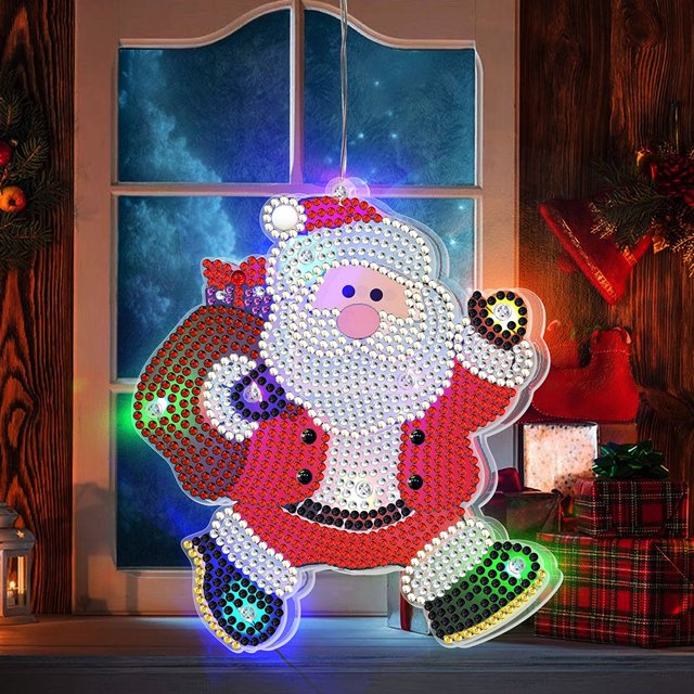 Lámpara LED de pintura de diamantes ornamentales que cuelga el árbol de Navidad Santa DIY bombilla de artesanía a mano Likrtyny decoración de arte