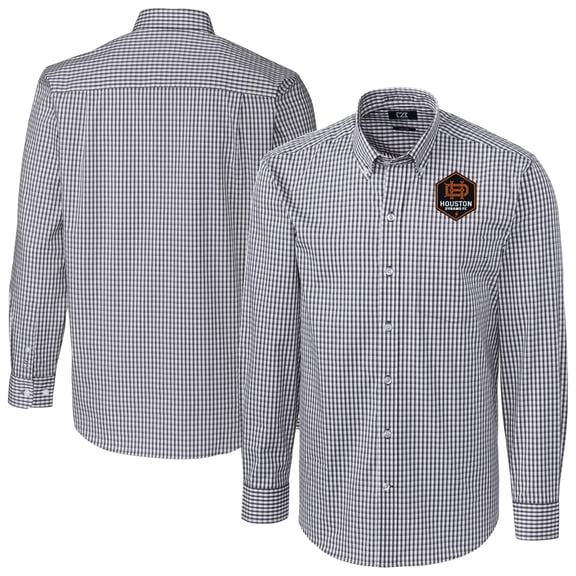 Men's Cutter & Buck  Charcoal Houston Dynamo FC Big & Tall Easy Care Stretch Gingham Long Sleeve Dress Top