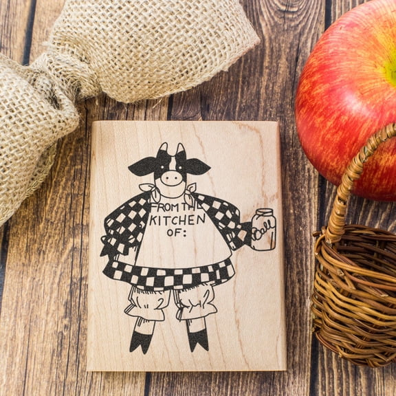 From the Kitchen of Cow Art Rubber Stamp, Laser Engraved Craft Stamp on Wood Mounted Block, Size 1-3/4 x 1-3/4, Made in USA