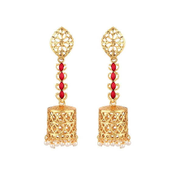 Efulgenz Indian Jewelry Bollywood CZ Crystal Dangle Earrings Set for Women, Red