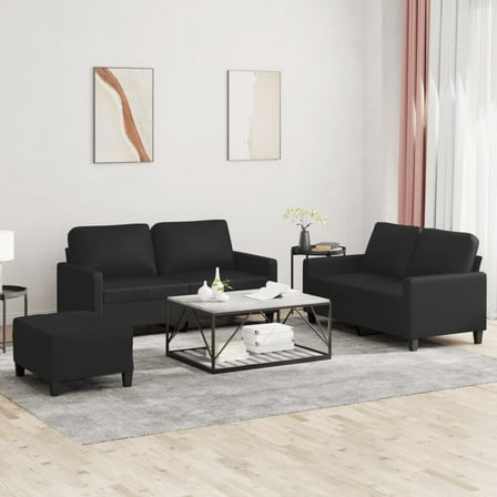 vidaXL 3 Piece Sofa Set with Cushions Black Faux Leather