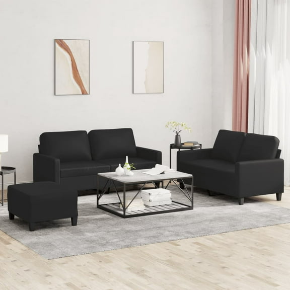 vidaXL 3 Piece Sofa Set with Cushions Black Faux Leather