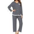 thumbnail image 2 of BLVB Women's Pajama Set Long Sleeve Sleepwear Soft Comfy Lounge Sets Pajamas Top and Pants Casual Loose Pjs Nightwear Navy, 2 of 7
