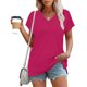 thumbnail image 2 of Tops de Manga Corta para las Mujeres Suelto Ajuste Cuello en V Manga Raglan Hendidura, Moda Blusa Sólida para el Hogar Y Diario, 2 of 8