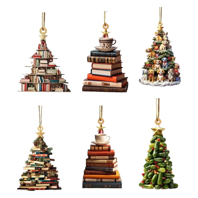 Wosthever 6x adornos de libros únicos para decoración de árbol de Navidad adornos navideños 2024 adornos festivos Kits de decoración para fiestas