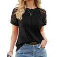 thumbnail image 2 of Fancyglim Women's Crew Neck Shirt Summer Lace Sleeve Pleated Tops Black M, 2 of 5