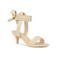 thumbnail image 1 of BLISSFUL STEP Women Open Toe Ankle Bow Tie Mid Heels Sandals Beige 9, 1 of 7