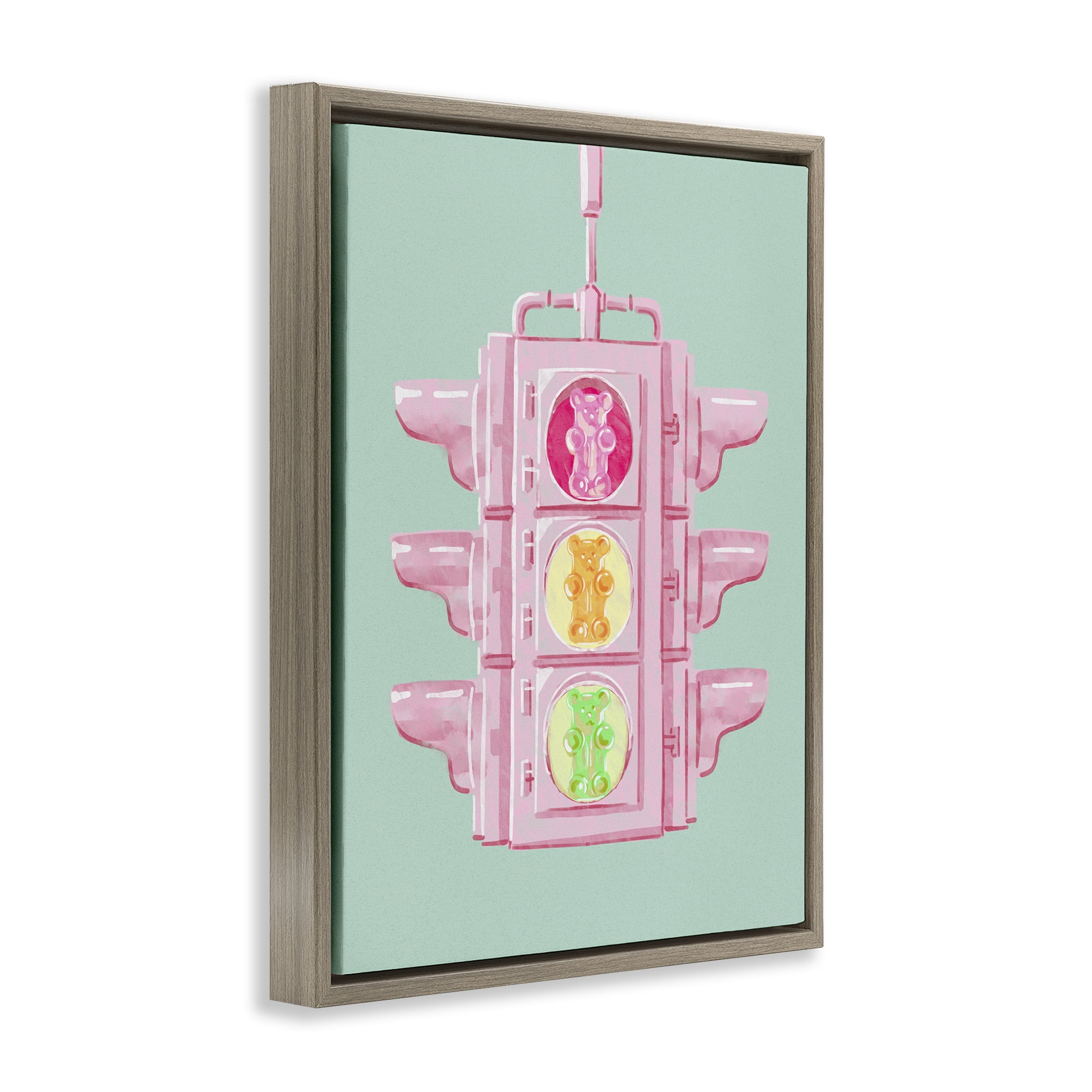 Stupell Industries Candy Bears Traffic Light Novelty Painting Brown Floater Framed Art Print Wall Art, 25 x 31