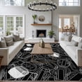 thumbnail image 4 of 5x7 Washable Area Rug, Abstract Art Non-Slip Large Rectangle Rug for Living Room Bedroom, Travelling Lines Postmarks Black Background Indoor Floor Mat for Home Decor, 4 of 9