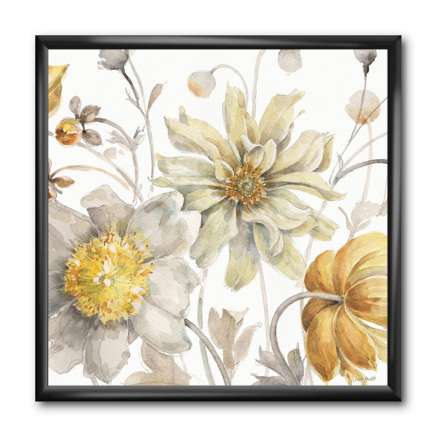 Designart Fields of Gold Watercolor Flower V Framed Wall Art