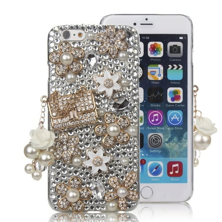 Opal Cased Globe Pendant - iPhone 7 Case, MINI-FACTORY Luxury Glitter Diamond iPhone 7 Case, Bling Crystal Handbag Pearl Pendant Design Hard Case for iPhone 7 4.7