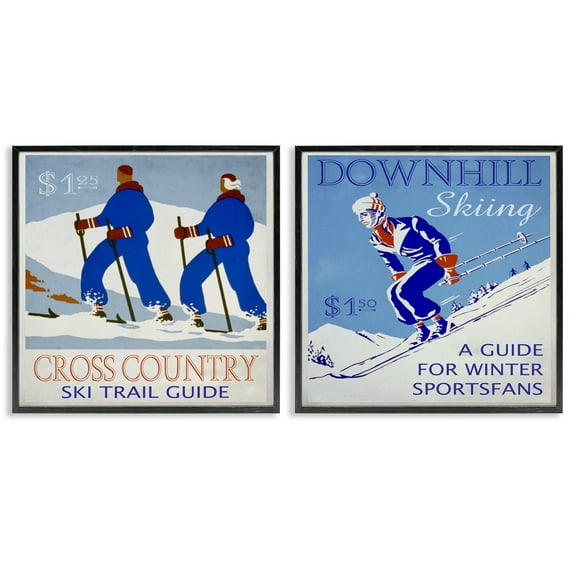 Stupell Industries Cross Country Skiing Posters Sports Painting Black Framed Art Print Wall Art, 12 x 12, Set of 2