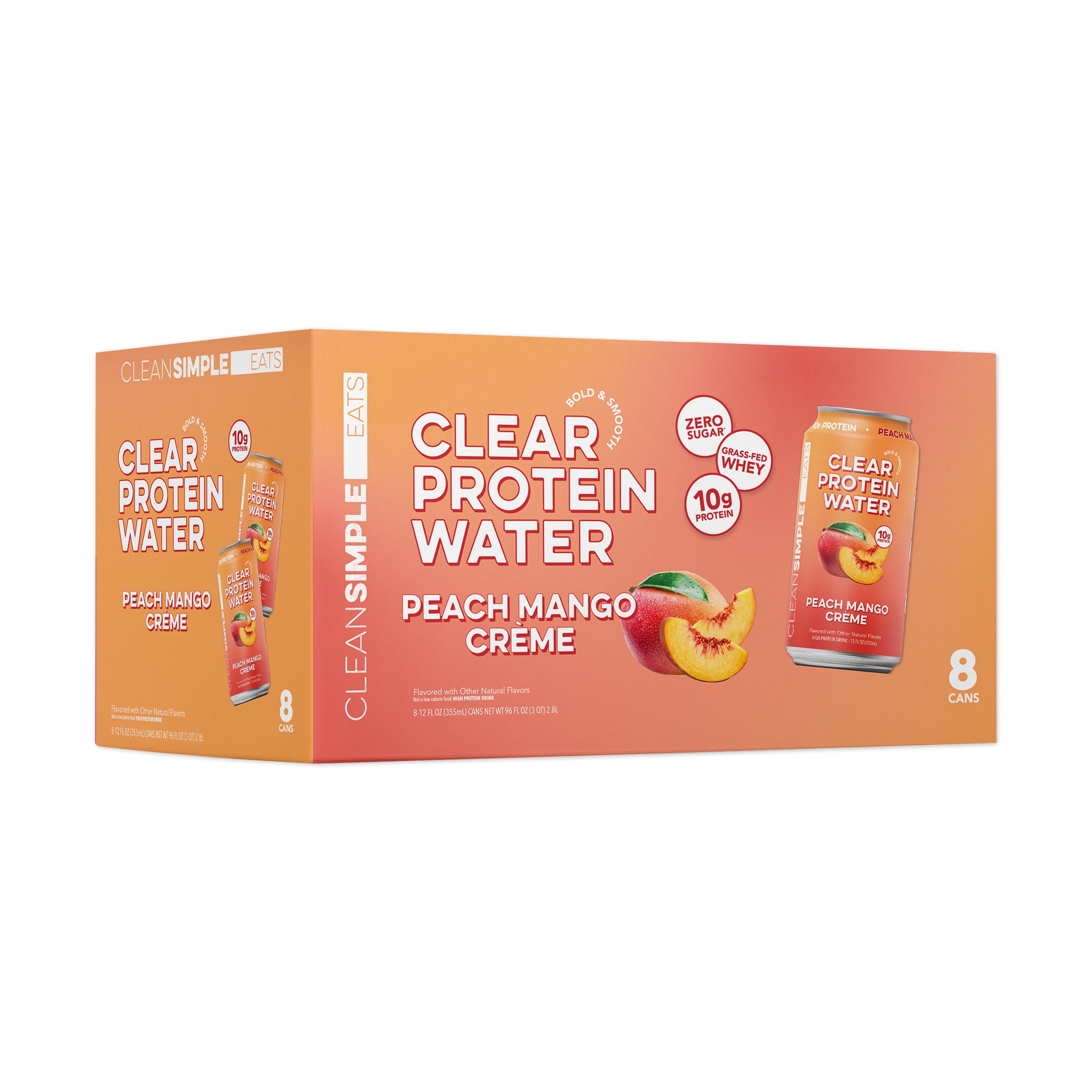 (3 pack) Clean Simple Eats Clear Protein Water Peach Mango Crème, 8 Pack, 12 fl oz Cans