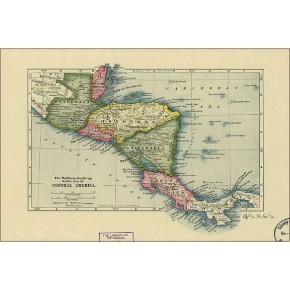 24"x36" Gallery Poster, Matthews Northrup map of Central America 1902