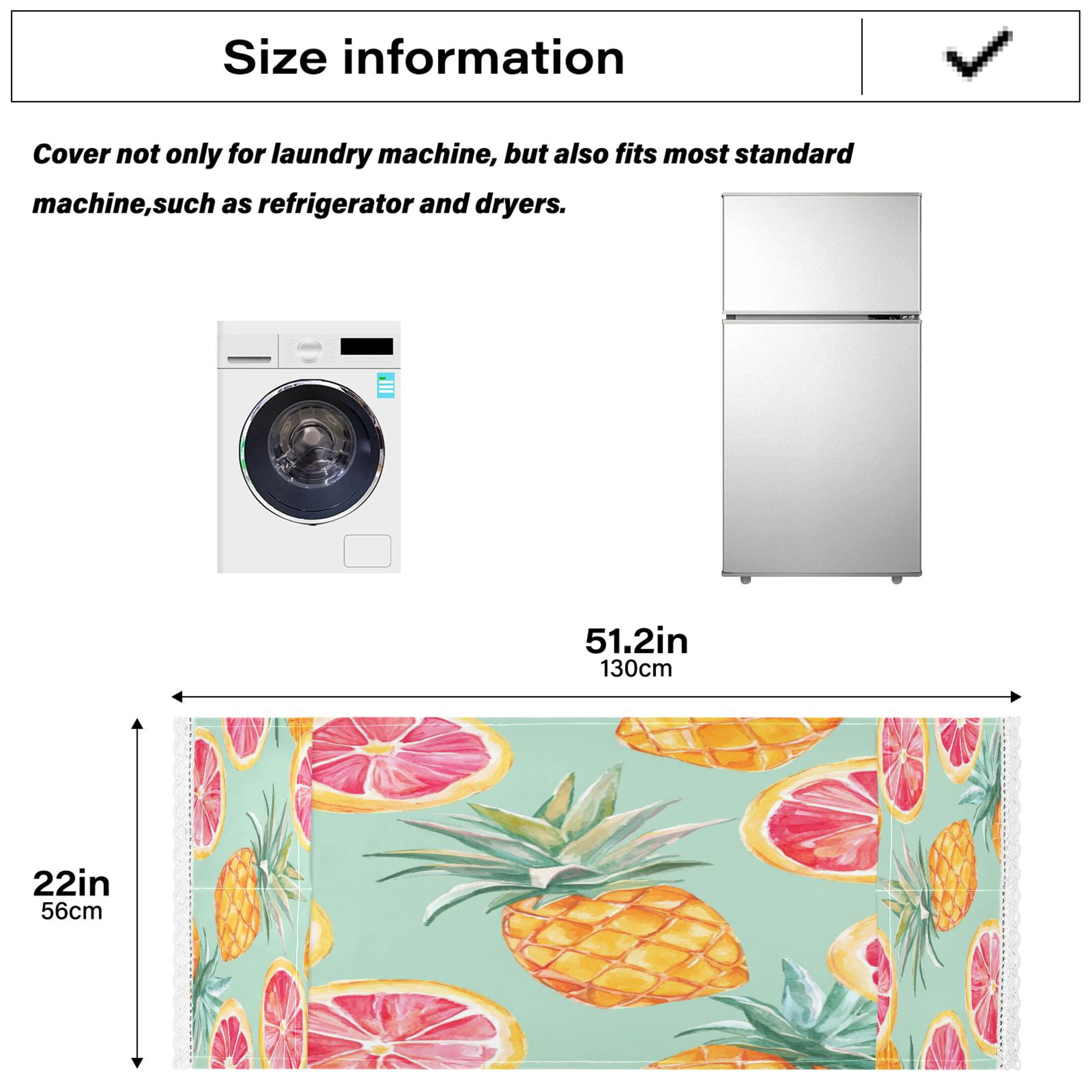 Washing Machine Cover 51.2x22in, Durable Polyester Dust Cover with Lace Trim and Side Pocket for Appliances Pineapple Blood Orange