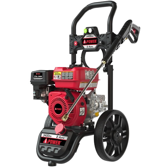 A-iPower Gas Pressure Washer 3400PSI 2.4 GPM Gas Powered Foldable Frame Pressure Washer 12'' Wheel Gas Power Washer, Onboard Soap Tank, with Spray Gun 5 QC Nozzles, for Fence/Cars/Driveways (GPW3400)