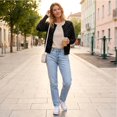 thumbnail image 5 of Womens Polka Dot Knit Cardigan Round Neck Single Button Long Sleeve Cropped Sweater Coat Lightweight Knitted Open Front Cardigan Casual Outerwear Black S, 5 of 6