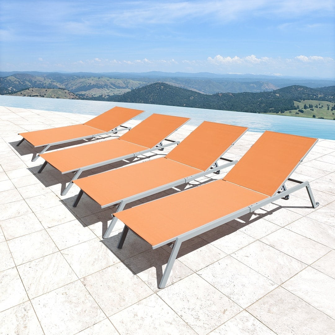 Corvus Torino Sling Fabric Reclining Outdoor Chaise Lounges (Set of 4) by Overstock