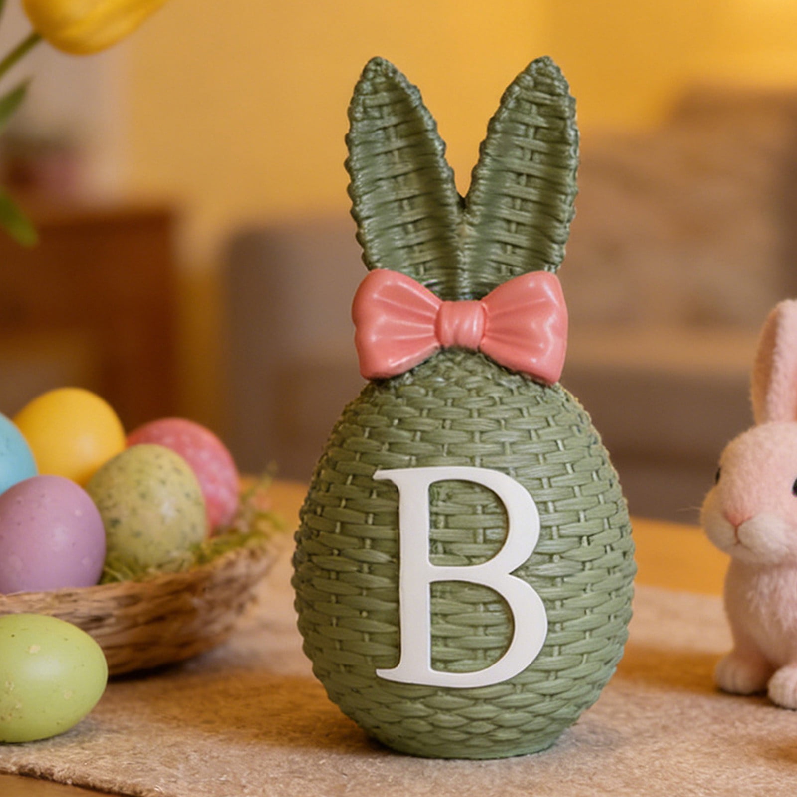 Easter Bunny Woven Storage Basket, Multifunctional Fruit and Snack Organizer, Home Decoration in Beige Coffee, Compact Size 21x12x11cm, Natural and Stylish