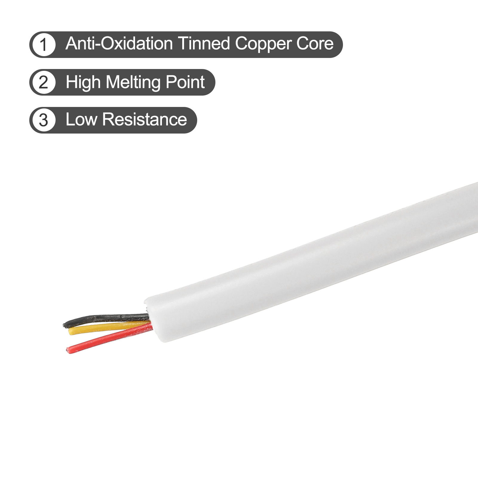 26AWG Electrical Wire 3 Conductors Tinned Copper 9.8Ft Low Voltage Case Flexible Extension Power Cord White