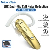 New Bee Bluetooth Earpiece,Wireless Handsfree in-Ear with Microphone, 20 Hrs Talking Time 180 Days Standby Time Bluetooth V5.0 Headset for iPhone/Android/Business/Trucker/Driver,Gold