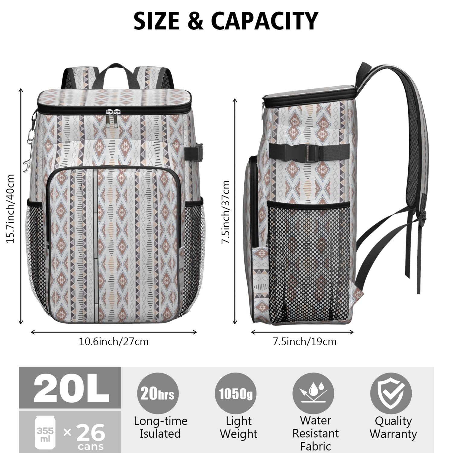 Travel Cooler Bag - Boho Bohemia Pioneer Flower Geometric Line Art Camping Beer Cooler Backpack with Bottle Opener- Waterproof Insulated Picnic Backpacks - Cooler Bag for Beach