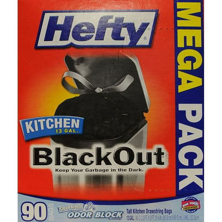 Hefty® Ultra Strong BlackOut Tall-Kitchen Drawstring Bags, 13 gal, 0.9 mil,  23.75 x 24.88, Black, 80/Box