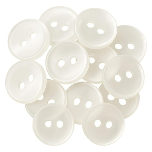 Pack of 12 White Imitation Pearl Buttons – 0.35 Inch (14L) Round 2-Hole Plastic Sewing Buttons for Crafts, Dress, Pants, and Shirts