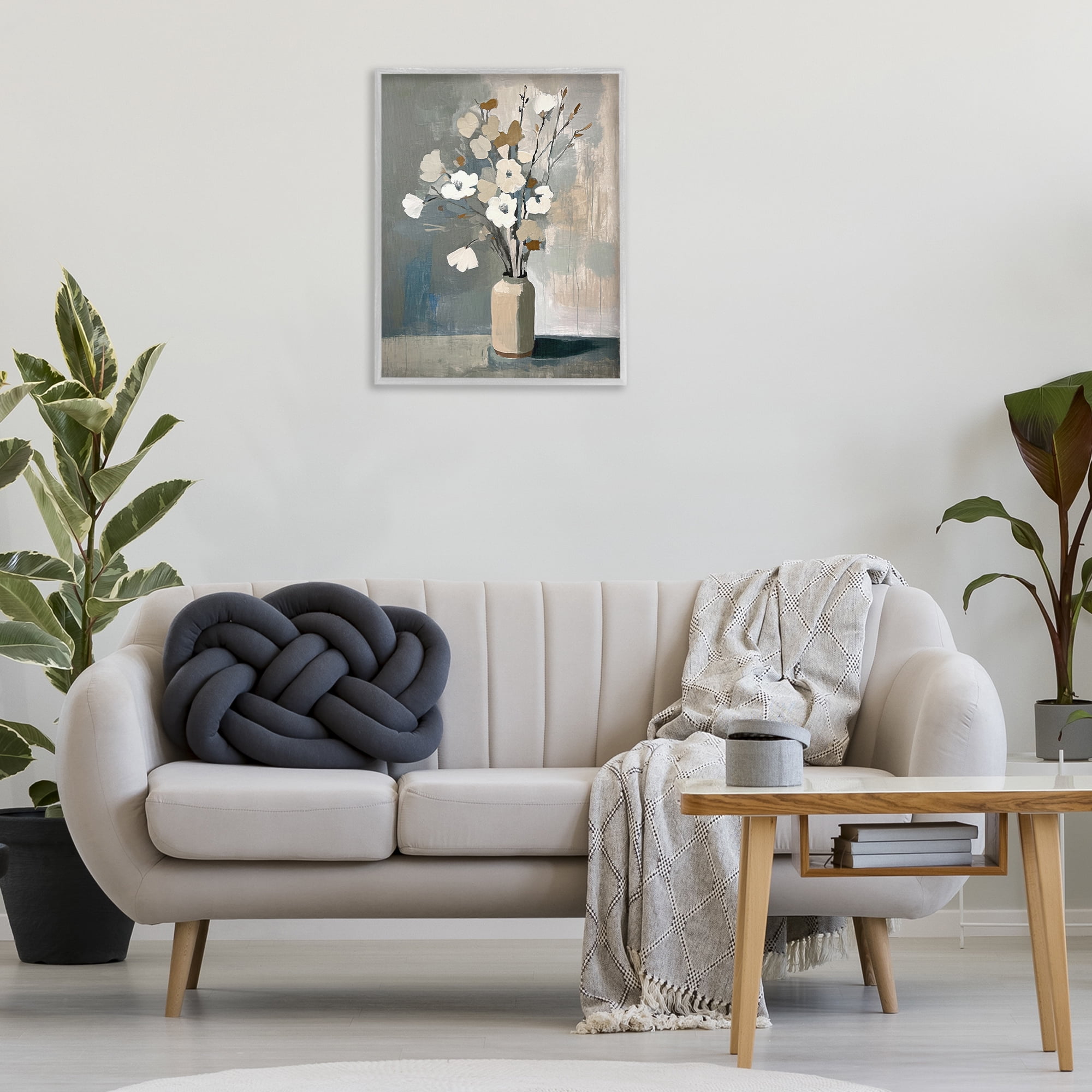 Stupell Industries Natural Floral Vase Botanical & Floral Painting Gray Framed Art Print Wall Art, 24 x 30