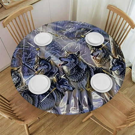 

Palnkart Wolves Snow Sunbeam Round Table Cover Stain Resistant Washable Indoor Outdoor Tablecloth Kitchen Dining Wedding Parties Waterproof Fabric 100% Polyester 42-46