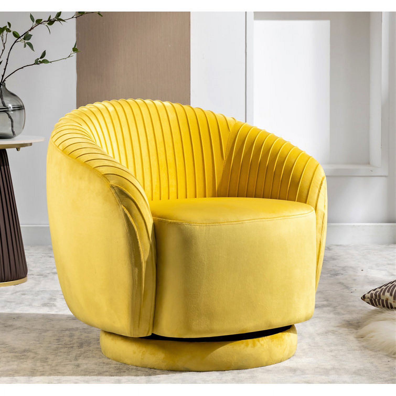 Container Furniture Direct Modern Barrel Swivel Chair with Plush Velvet Upholstery and Smooth 360° Rotation, Round Accent One-Seater Sofa for Living Room, Bedroom and Office