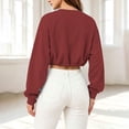thumbnail image 6 of VBVC Women's Y2K Drawstring Hem Crop Sweatshirt, Ladies' Long Sleeve Cropped Pullover, Casual Athletic Workout Top For Women, Wine , S-2XL, 6 of 9