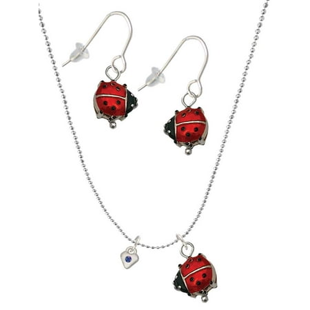 Delight Jewelry Silvertone Mini September – Blue Crystal Heart Red Lucky Ladybug Necklace and Dangle Earrings Set Delight Jewelry Silvertone Mini September – Blue Crystal Heart Red Lucky Ladybug Necklace and Dangle Earrings Set
