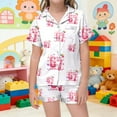 thumbnail image 2 of Kids Girls 67 Pajama Button Short Sleeve Shorts Two Piece Silk Sleepwear Children Valentine's Day Nightwear Outfit for Kids Cozy Loungewear, 2 of 6