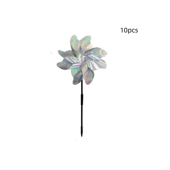 Reflective Bird Deterrent Pinwheels, 10-Pack 21.26-Inch Silver Plastic Wind Spinners with Stakes for Yard and Garden