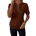 thumbnail image 2 of Hrsba Crewneck Sweatshirts for Women Quarter Zip Crew Neck Short Sleeve Soft Oversized Daily Casual Pullover Sweatshirt, 2 of 8