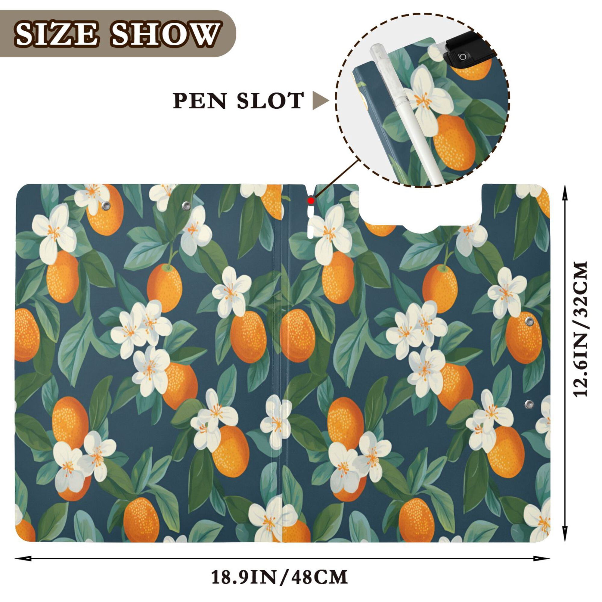 FORMRS A4 Clipboard Folder with Pen Holder Horizontal Foldable School Office Binder, Orange Fruit