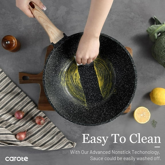 Non Stick Wok with Lid 12''/5.3QT  Cookware, Induction Compatible All Stovetop Wok Pan