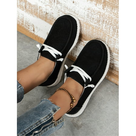 

Gomelly Women Shoes Ladies Slip On Canvas Flats Boater Comfortable Casual Winter Warm Fluffy Sneakers Size 9-5 Black 8.5