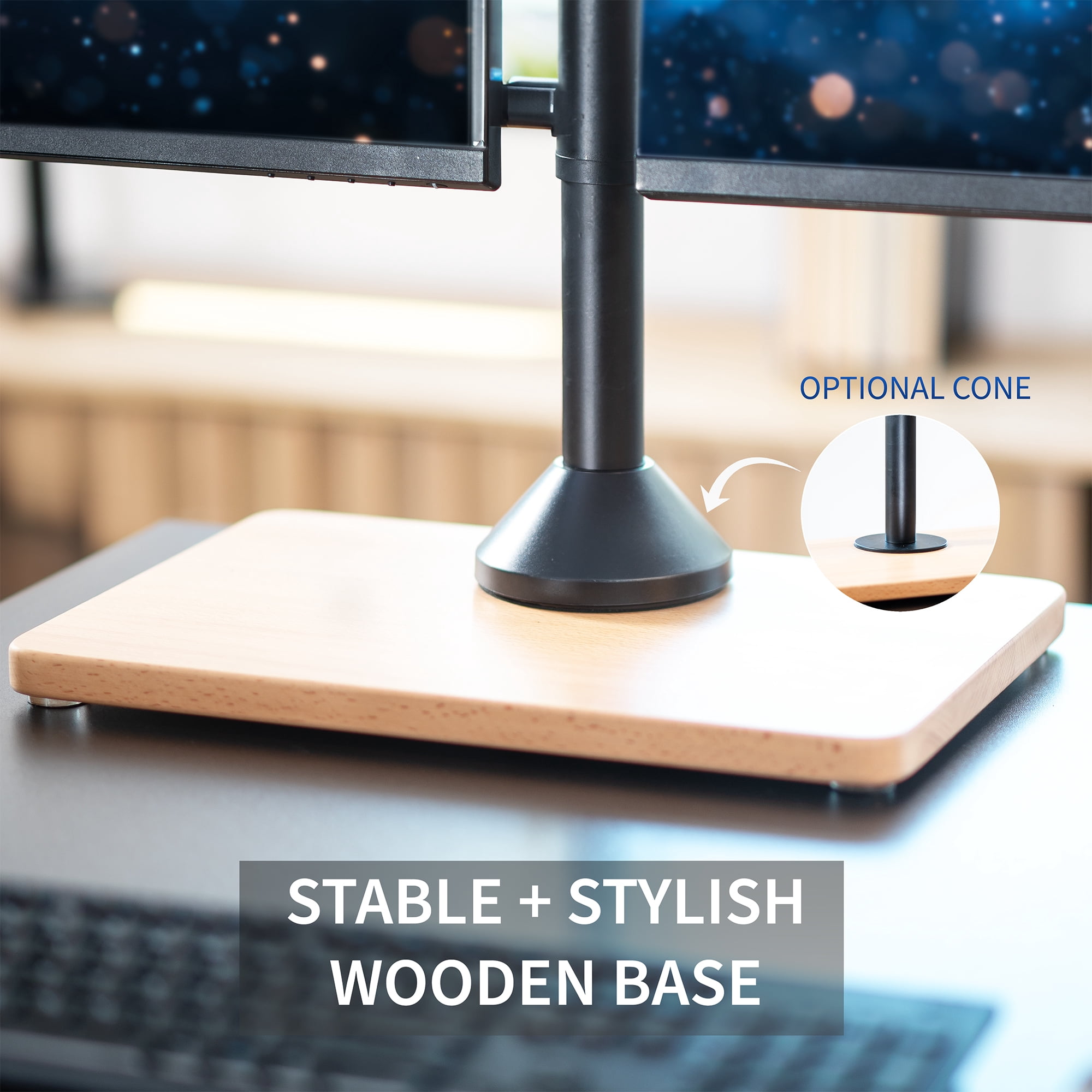VIVO Dual Monitor Adjustable Mount w/ Wood Base, Fits Computer Screens up to 32"