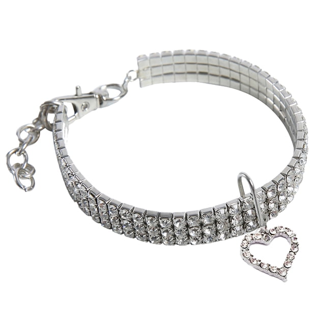 Collar de perro con brillantes diamantes de imitación en forma de corazón para mascotas de Dog Kingdom