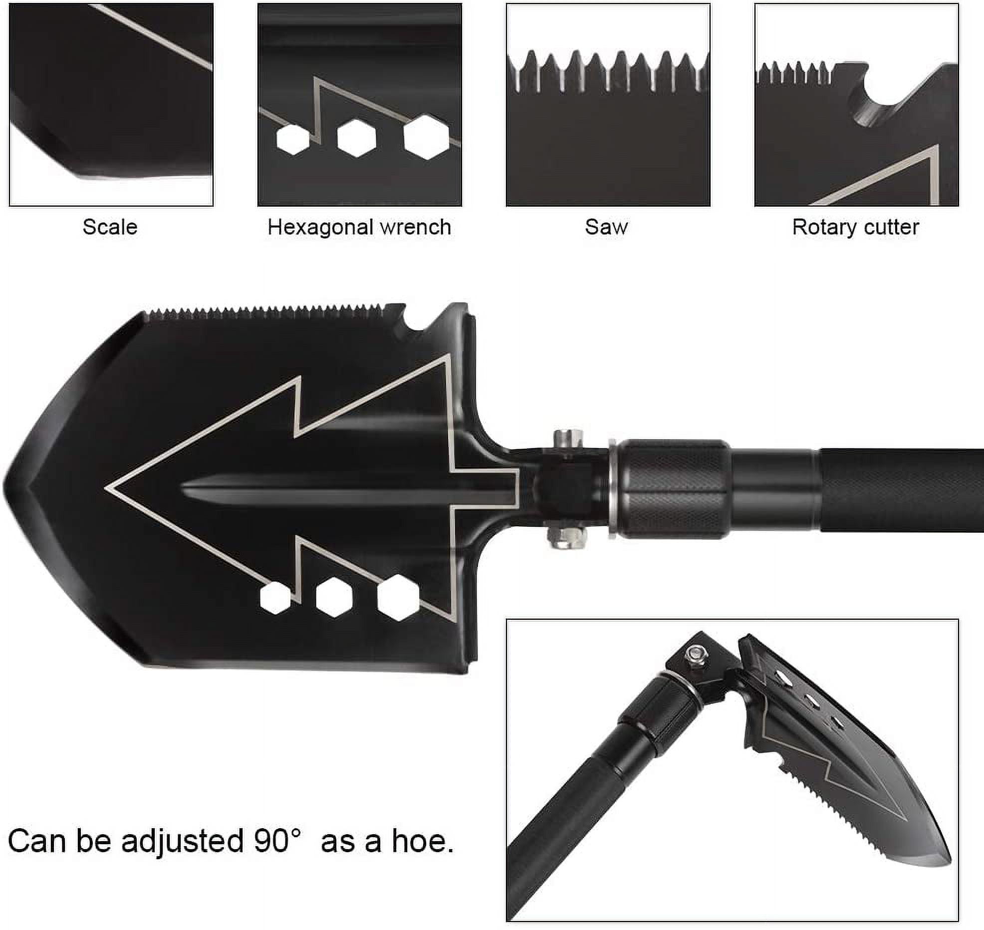 LIANTRAL Camping Shovel Axe Set- Folding Portable Multi Tool Survival Kits with Tactical Waist Pack, Camping Axe Military Shovel Black - image 4 of 7