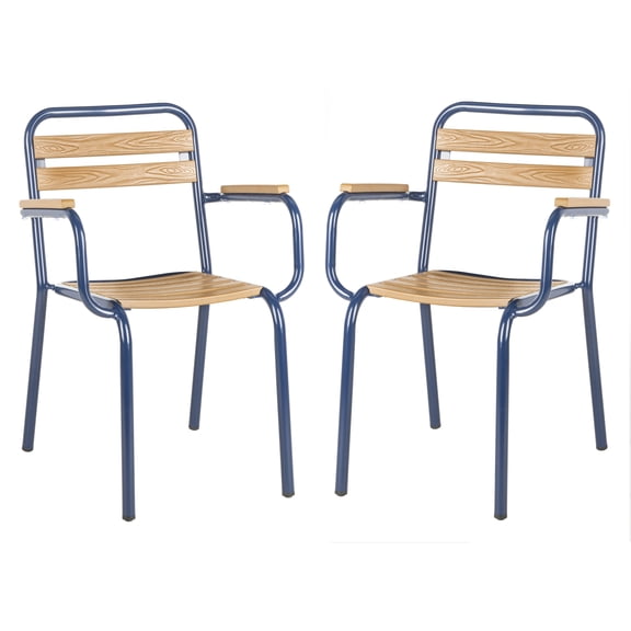 SAFAVIEH Rayton Outdoor Patio Stackable Chair, Navy/Brown, Set of 2