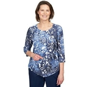 Alfred Dunner Womens Tie Die Paisley Jacquard Pointed Hem Top