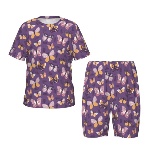 Balery Butterflies And Floral Conjunto de Pijama Infantil de Manga Corta con Estampado – Ropa de Dormir de Algodón Suave-X-Large