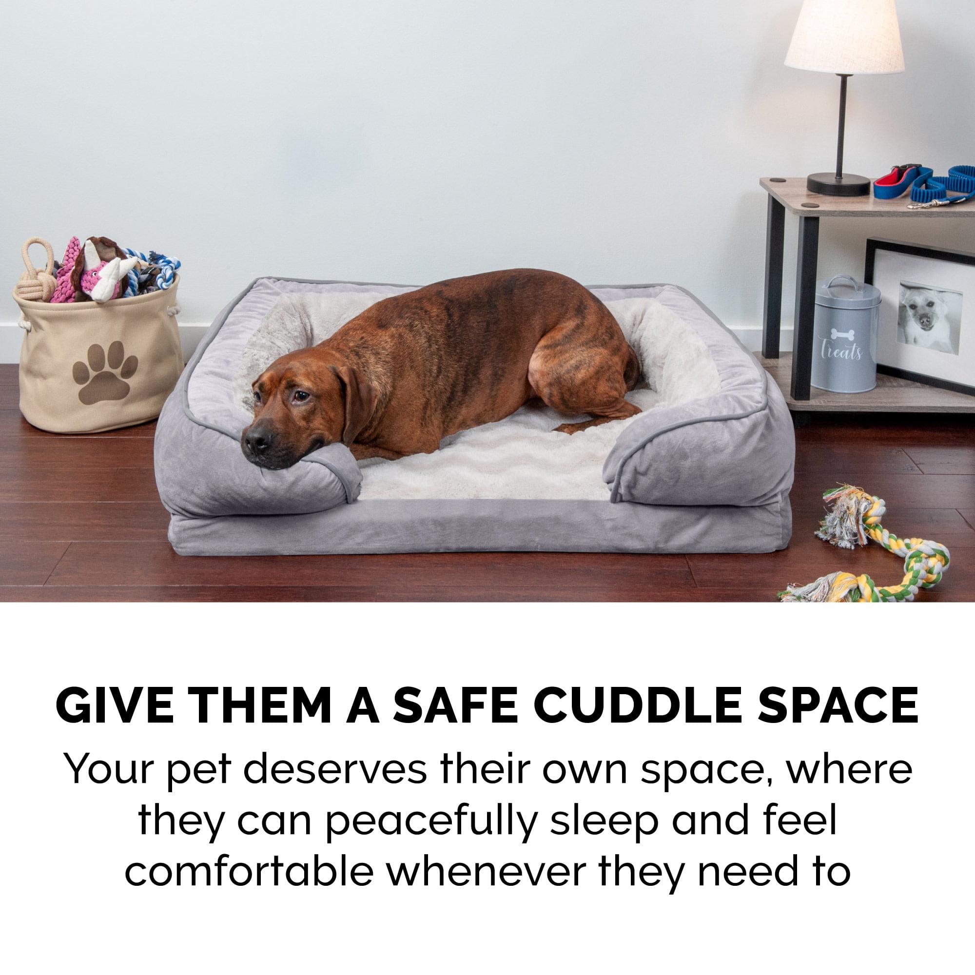 FurHaven Velvet Waves Perfect Comfort Sofa Pet Bed, Granite Gray, Large, 1 Count