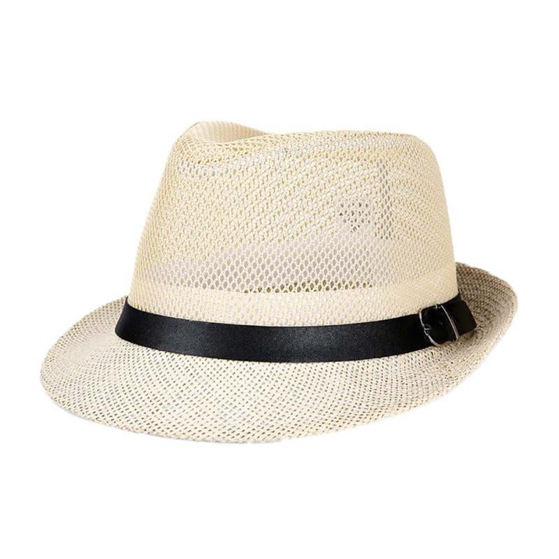 Women Men Braid Fedora Trilby Gangster Cap Summer Beach Sun Straw Panama Hat Bow 