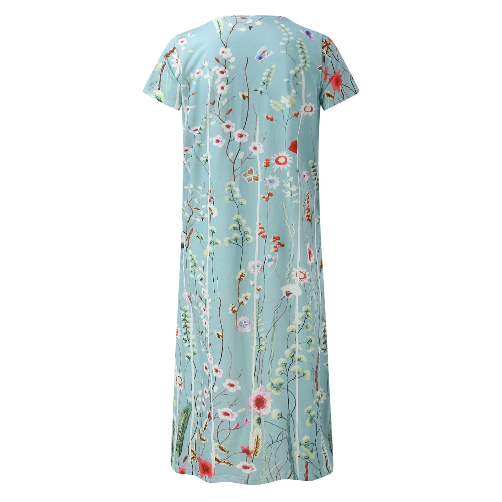 Jamsmile Womens Dress Summer Short Sleeve Long Casual Flowers Print Button Round Neck Dresses Loose Beach Boho Holiday Sundress